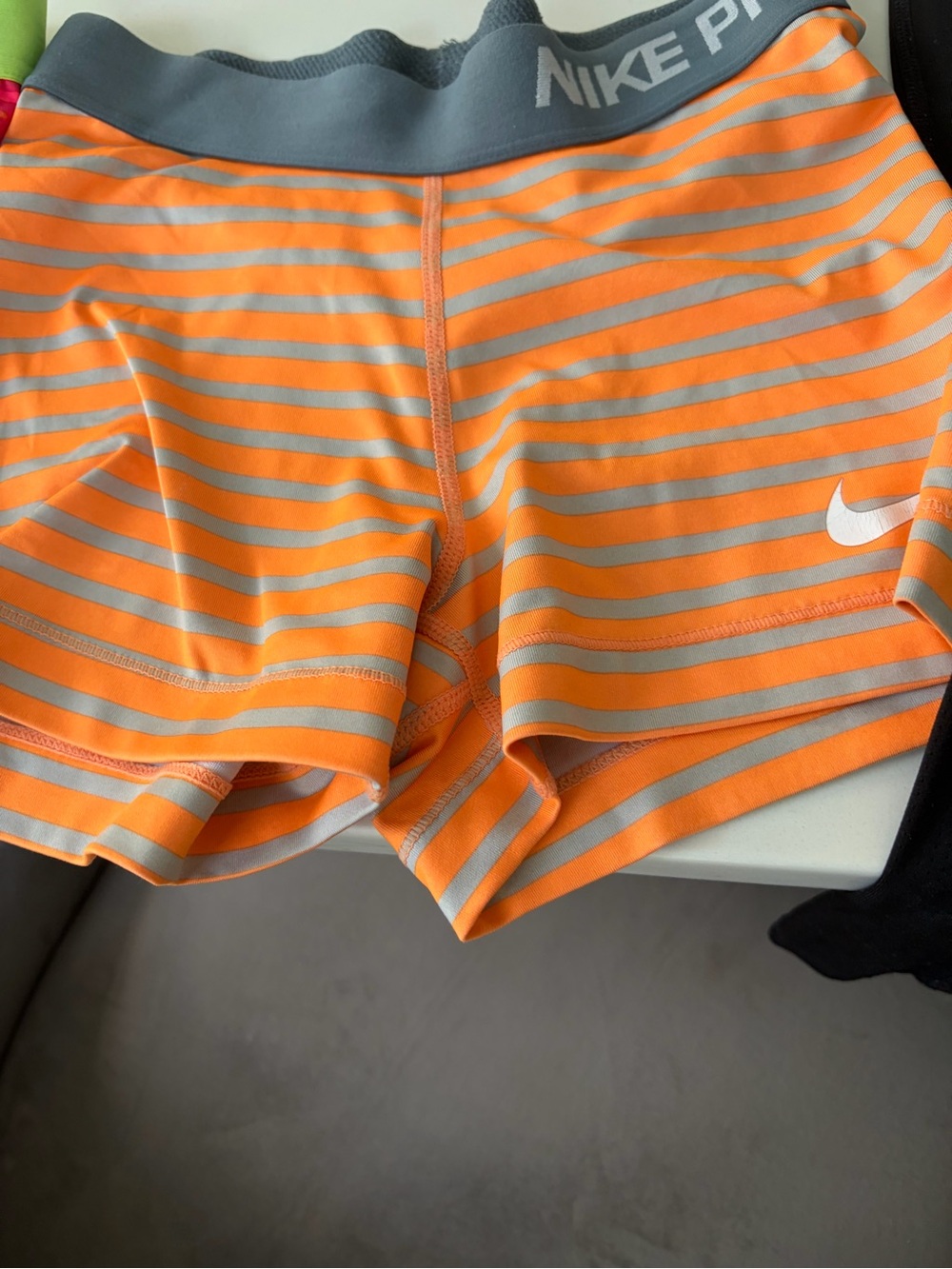 Nike Pro Kids Orange and Gray Striped Athletic Shorts